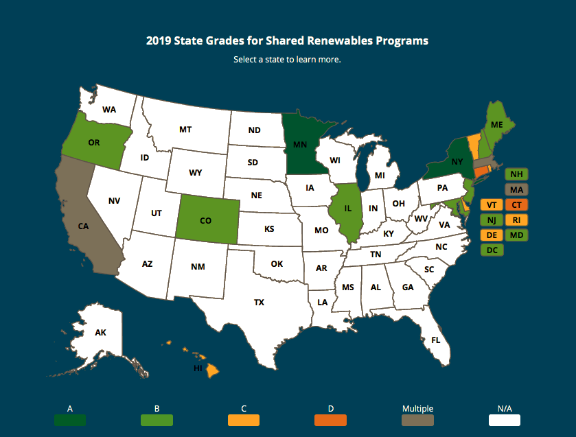 IREC 2019 National Shared Renewable Scorecard national map