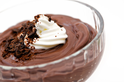 Dark chocolate pudding with whipped cream