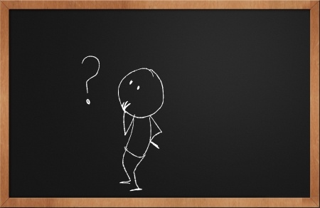 stick figure thinking and looking at a question mark