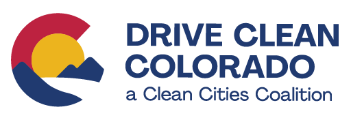 A "C" with a sun and mountains next to the words, "Drive Clean Colorado: A Clean Cities Coalition."